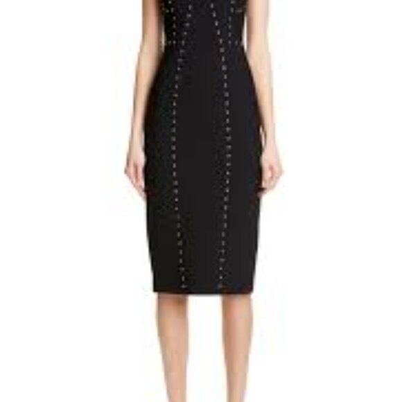 Michael Kors Collection Black Crepe Studded Sleeveless Sheath Dress Size 12 - Picture 9 of 9